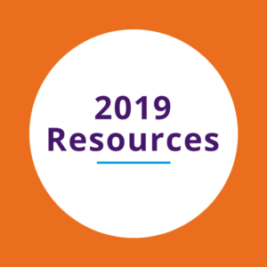 "2019 Resources" written on a white circle on an orange background