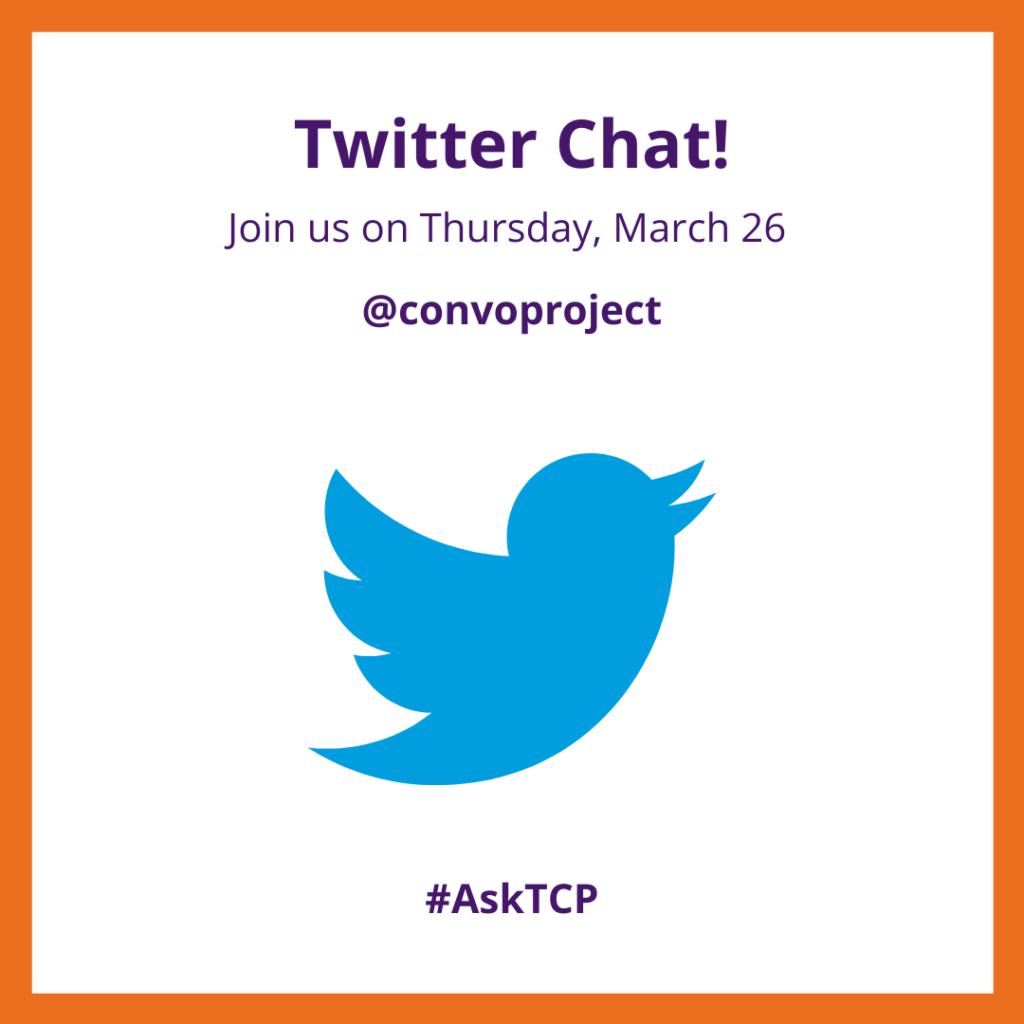 "Twitter Chat! Join us on Thursday March 26" written above Twitter logo